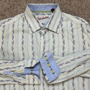 Robert Graham Men’s Flip Cuff Button Down Shirt Long Sleeve Striped White Sz M/L